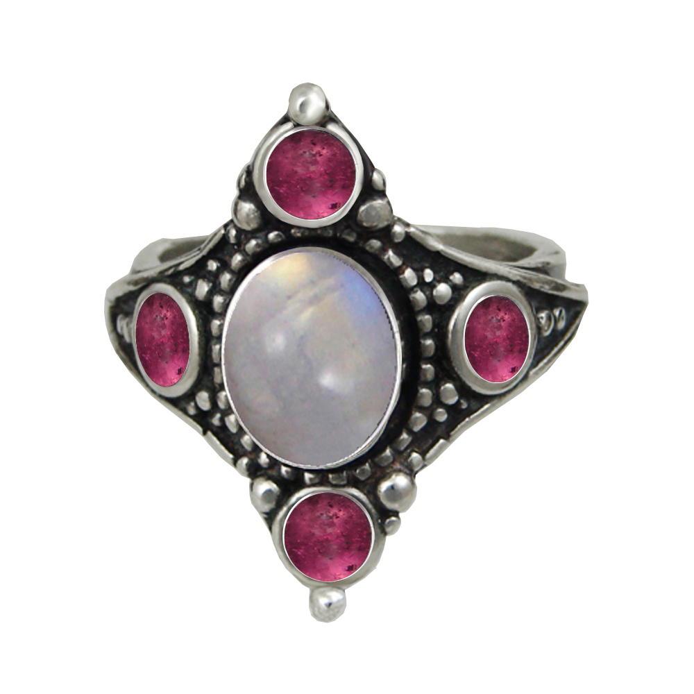 Sterling Silver Renaissance Queen's Ring With Rainbow Moonstone Size 10